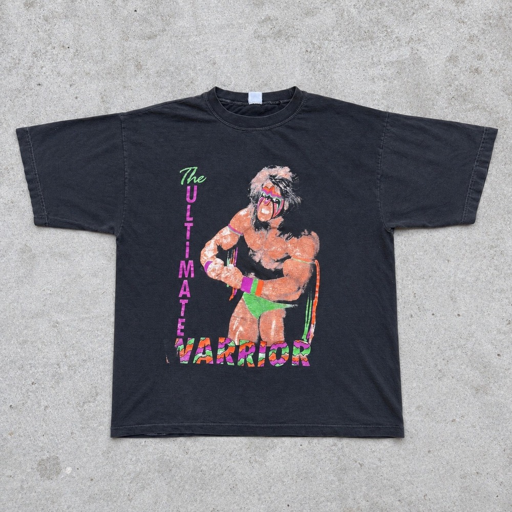 Vintage 80s 90s The Ultimate Warrior Wrestling WWE WWF T Shirt Black